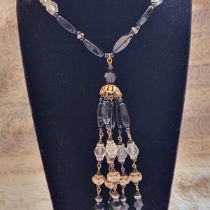 80s era glass and crystal beaded tassel necklace