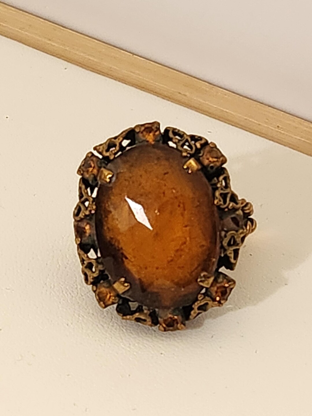 60s Era Oversized Faux Citrine Rhinestone Cocktail Ring - Etsy