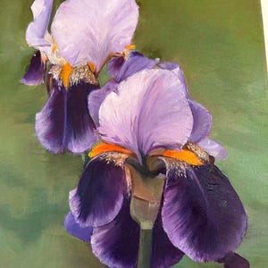 Peinture à l&#39;huile iris violet - 30 x 40 cm art mural botanique, toile florale, oeuvre d&#39;art florale originale