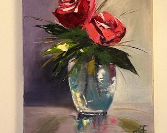 Red Roses Oil Painting: Floral Still Life Canvas Art (30x40cm