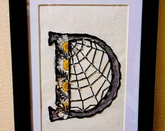 Custom Initial Spider Web and Flower Art 4x6 (Frame not included)