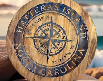 Hatteras Island North Carolina Wooden Pine Round, OBX, Nags Head, Hatteras, Beach, Salvo NC, Cape Hatteras Lighthouse