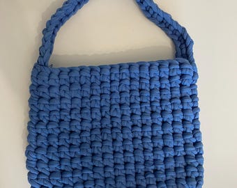 Handmade Knitted Bag, Blue Bag, White Bag, Handmade Gift