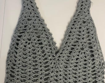 Handmade Crop, Knitting Crop, Handmade Bustier, Gray Knit Blouse