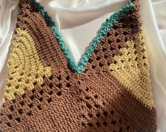 Handmade Knitted Bag, Brown Bag, Gold Bag, Handmade Gift