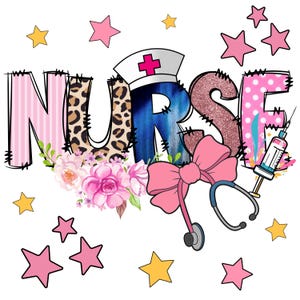 Cute Nurse Clipart PNG | Pink Floral Medical Graphic for Sublimation or Printing