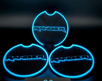 Custom Ford Ranger Coasters | Designed to fit Cup Holder Inserts for 2024+ Ranger Trucks | Glow & Non-Glow Options | 2 Pack