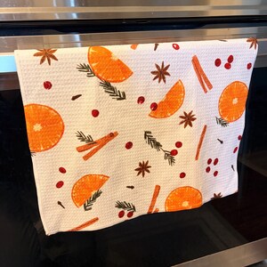 Strofinaccio - Motivo natalizio arancione per pentola a cottura lenta in microfibra / Agrumi, cannella, pino, chiodi di garofano, anice stellato, mirtilli rossi, regalo di inaugurazione della casa