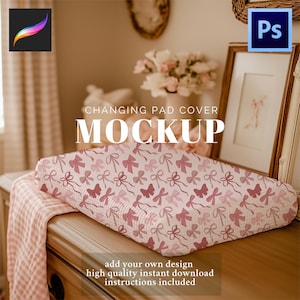Changing Pad Cover Mockup Girl Nursery Pink Coquette Aesthetic | Procreate Photoshop Seamless Patterns Digital Download High Resolution