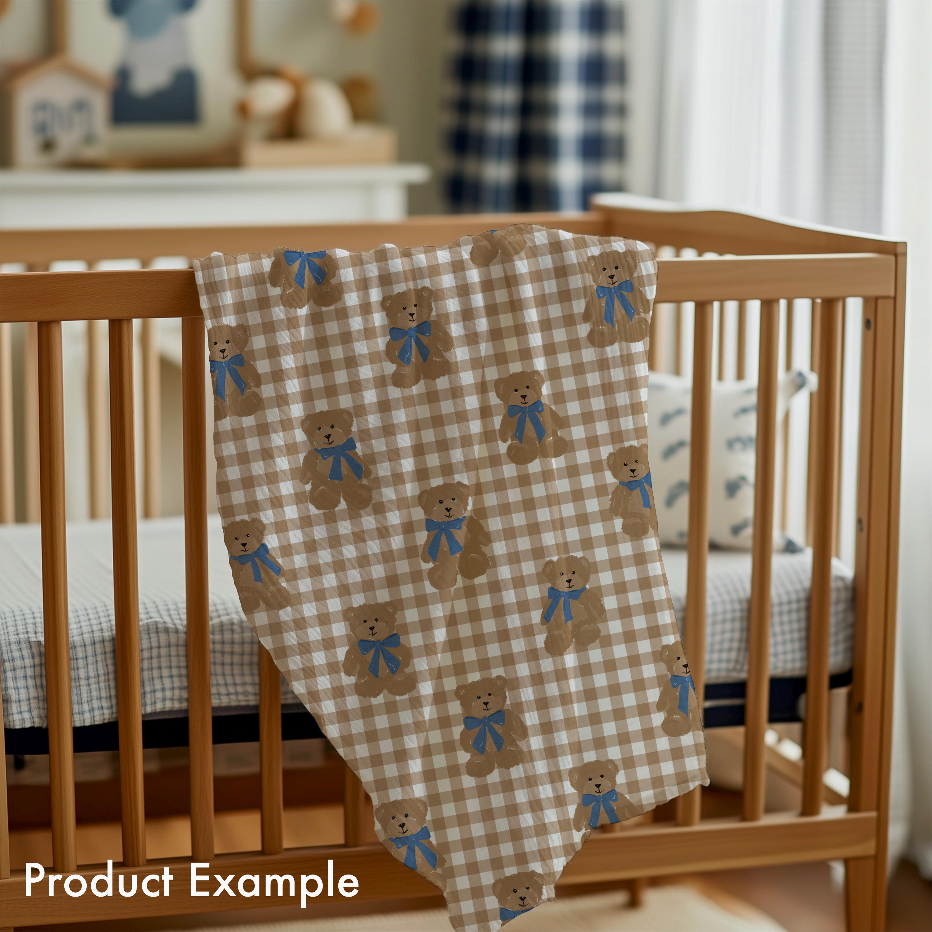 Teddy Bear Gingham Blue Bows Hand Drawn Seamless Pattern | 300 DPI PNG ...