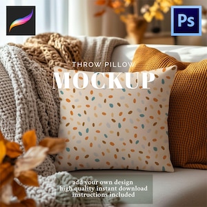 Kudde, mysig höstmockup för Procreate Photoshop, sömlösa mönster, digital nedladdningsmall, högupplöst, realistisk höstdekor