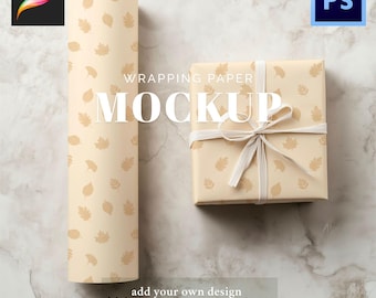 Maqueta de papel de regalo suave y simple para Procreate Photoshop Patrones sin costuras Descarga digital Plantilla Envoltura de regalo realista de alta resolución