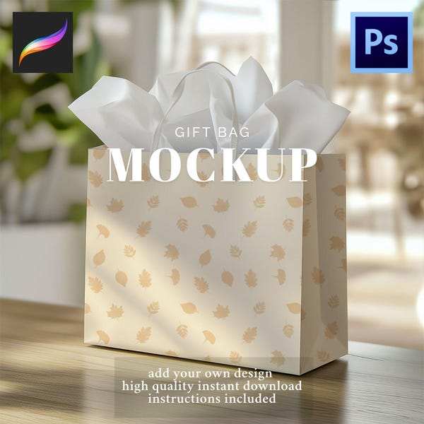Gift Bag Soft & Simple Mockup for Procreate Photoshop Seamless Patterns Digital Download Template High Resolution Realistic Minimalist