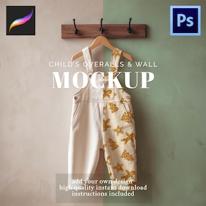 Barnoverallmodell med redigerbar bakgrundsvägg | Soft Simple Boutique | Procreate Photoshop sömlösa mönster för barnkläder
