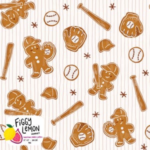 Diseño sin costuras de muñecos de jengibre para béisbol, dibujado a mano / PNG de 300 DPI, diseño para superficie de tela de vinilo, sublimación, galletas navideñas, ropa infantil