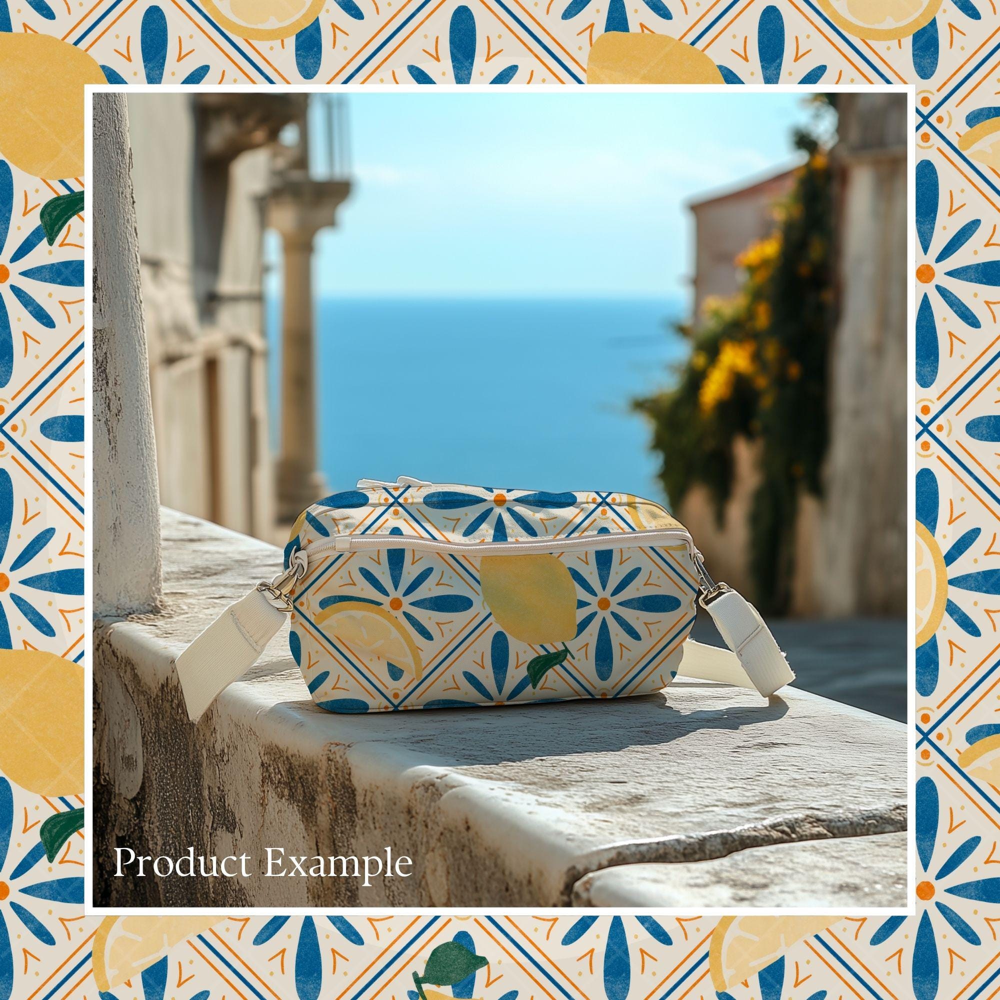 Italian Summer Tiles Lemons Aesthetic Hand Drawn Seamless Pattern