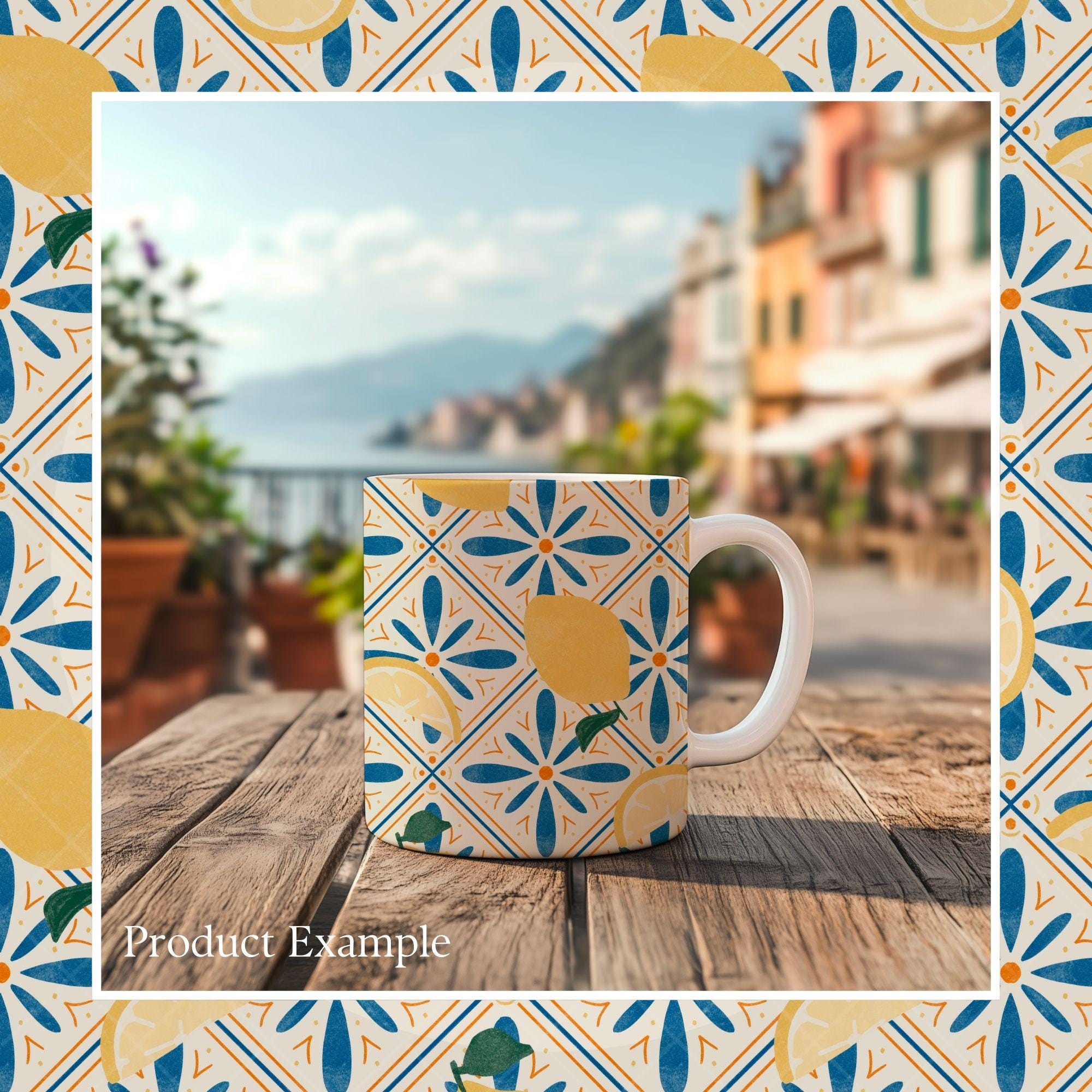 Italian Summer Tiles Lemons Aesthetic Hand Drawn Seamless Pattern