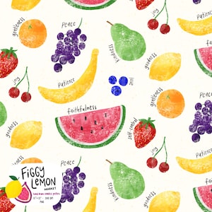 Fruit of the Spirit Painterly Hand Drawn Seamless Pattern | 300 DPI PNG Vinyl Fabric Surface Design Sublimation Christian Faith Bible Verse