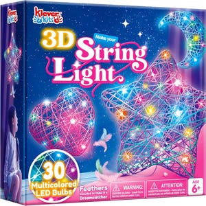 May include: 3D String Light craft kit with 30 multicolored LED bulbs, feathers, and instructions to make a heart and star dreamcatcher.  Make your own 3D string light.