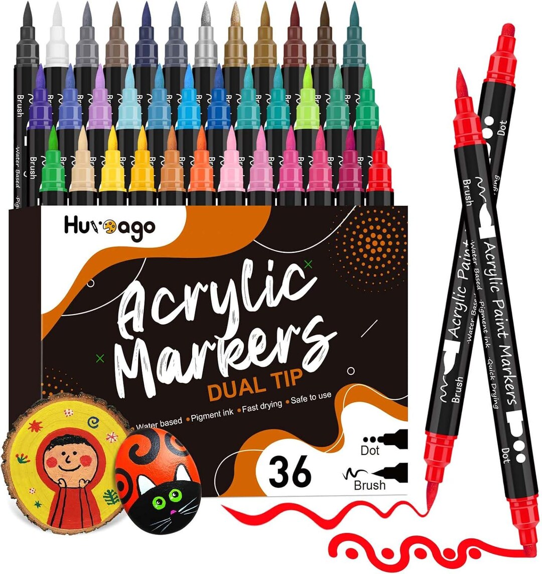 36 Colors Acrylic Paint Pens: Dual Tip Brush & Dot Markers - Etsy