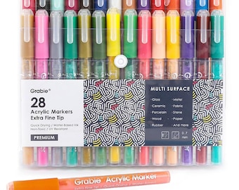 28 Acrylic Paint Pens: Extra Fine Tip, Multi-Surface Markers