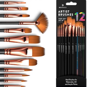 Professional Artist Paint Brush Set of 12 - Painting Brushes Kit for Kids, Watercolor & Fabric - for Beginners and Professionals craft art