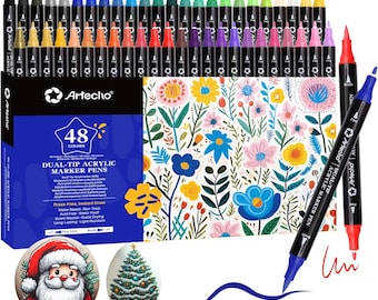 Artecho Acrylic Paint Markers: Dual Tip, 48 Colors for Crafts