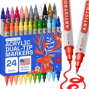 ARTISTRO Dual Tip Acrylic Paint Markers - Easy for All Ages & Levels Acrylic Paint Pens for Fabric, Rocks, Paper , DIY craft 24
