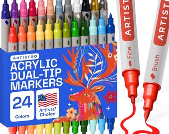 Dual Tip Acrylic Paint Markers: 24 Colors, Brush & Fine Tip
