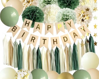 Rainllon Birthday Decoration, Green Gold, for Girls and Boys