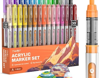 30 Colors Acrylic Paint Markers: Brush Tip, Water Based