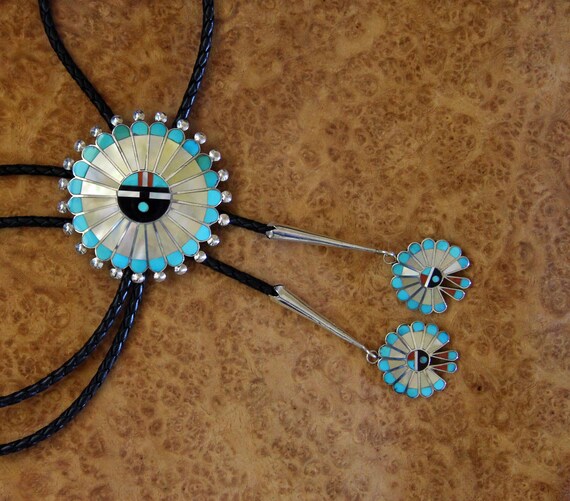 Zuni Bolo Tie Inlaid Adrian & Elizabeth Wallace