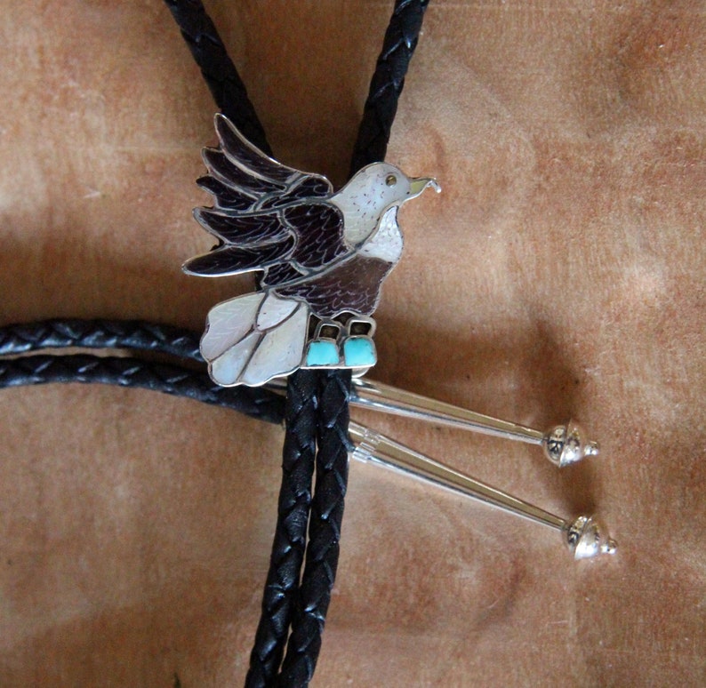 Sterling Zuni Inlaid Bolo Tie Eva Etsate Eagle