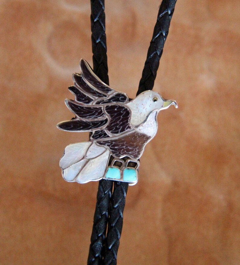Sterling Zuni Inlaid Bolo Tie Eva Etsate Eagle