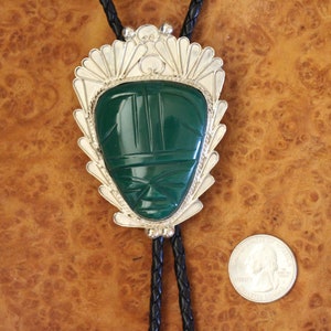 Mexican Silver Bolo Tie Warrior Face Obsidian