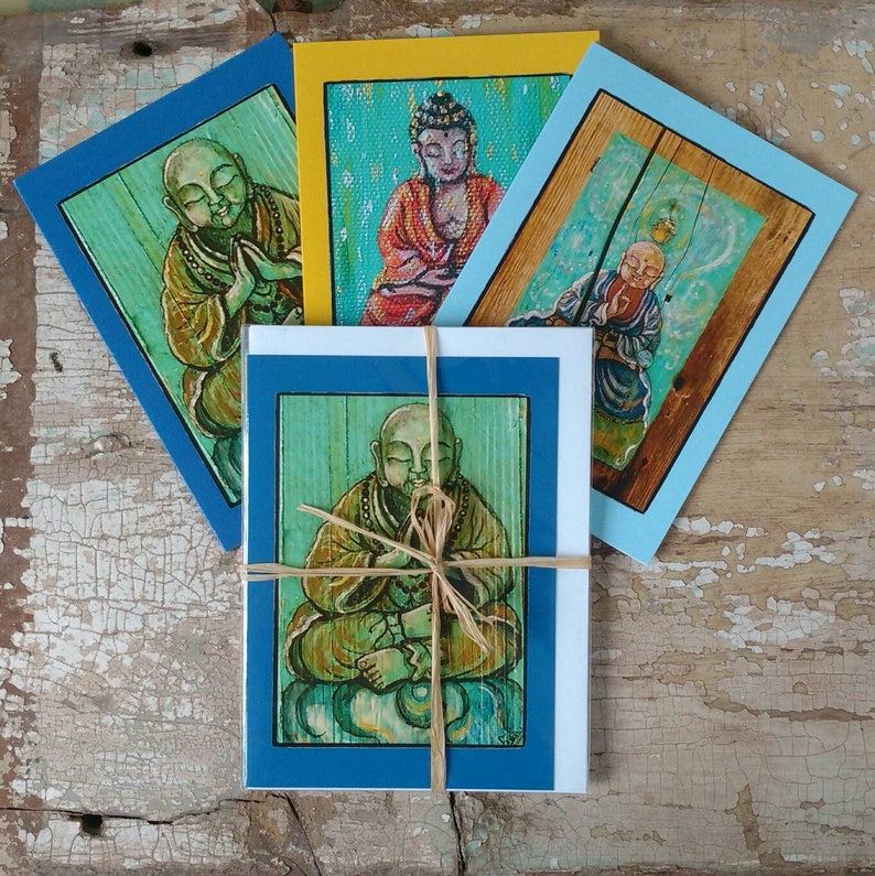 Buddhist Gift Set of 3 Different Cards Designed by Susana Caban Buddha Greeting Cards Blank Buddha Note Cards