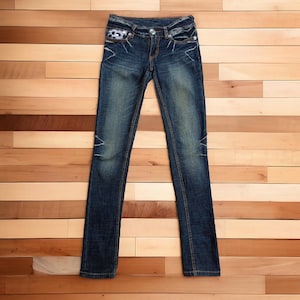 Classic Japanese Jeans Skinny Low Waist Vintage Denim Streetwear Ladies Medium Blue Rare Find Premium Second Hand Jeans Waist W28