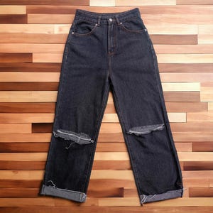Authentic Japanese Brand Distressed Cropped Vintage Streetwear Denim Black Ladies High Rise Waist W26 Stretchable
