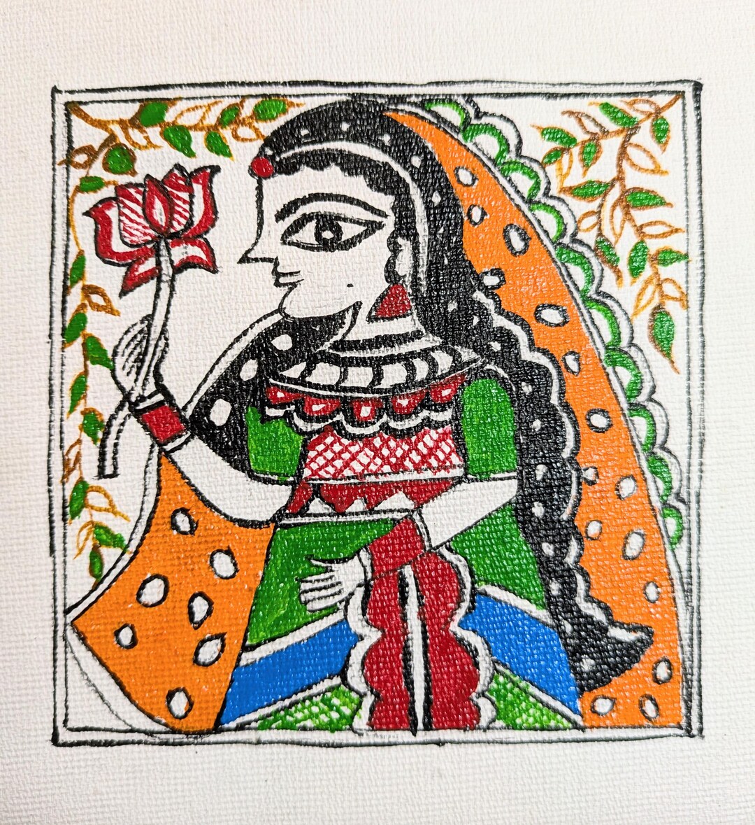 Handcrafted Madhubani Painting on Canvas – Vibrant Traditional Indian ...