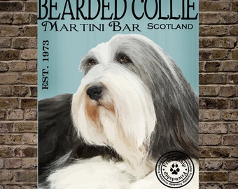 Bearded Collie Dog Digital Art Martini Bar Scotland Print or Canvas