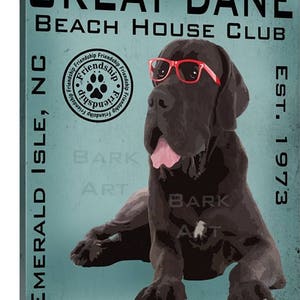 Black Great Dane Dog with Glasses Digital Art Beach House Club Print of Canvas image 3