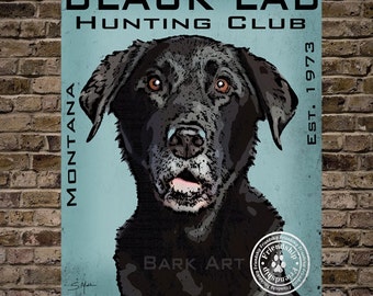Black Labrador Dog Digital Art Hunting Club Print or Canvas Montana