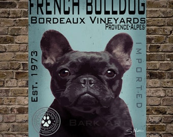 Black French Bulldog Dog Digital Art Bordeaux Vineyards Province Alps Print or Canvas