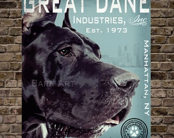 Black Great Dane Dog Art Industries Digital Art Print or Canvas