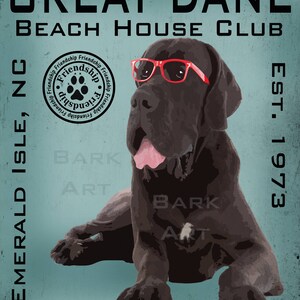 Black Great Dane Dog with Glasses Digital Art Beach House Club Print of Canvas image 1