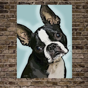 Black and White Boston Terrier Dog Digital Pop Art Print or Canvas