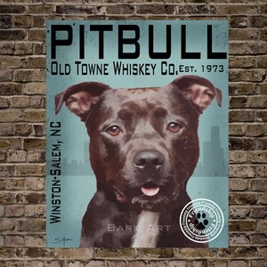 Grey Pit Bull Dog Digital Art Whiskey Company Print or Canvas