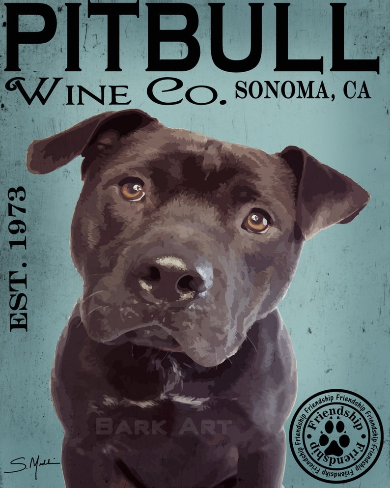 Print or Canvas Black Pit Bull Dog Digital Art Wine Co