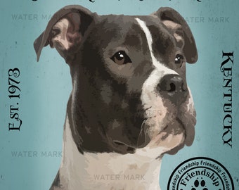 Grey and White Pit Bull Digital Art Dog Special Reserve Bourbon Kentucky Print or Canvas