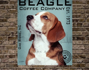 Beagle Dog Digital Art Coffee Company Print or Canvas